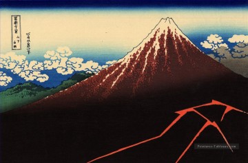  sous - tempête de pluie sous le sommet Katsushika Hokusai ukiyoe
